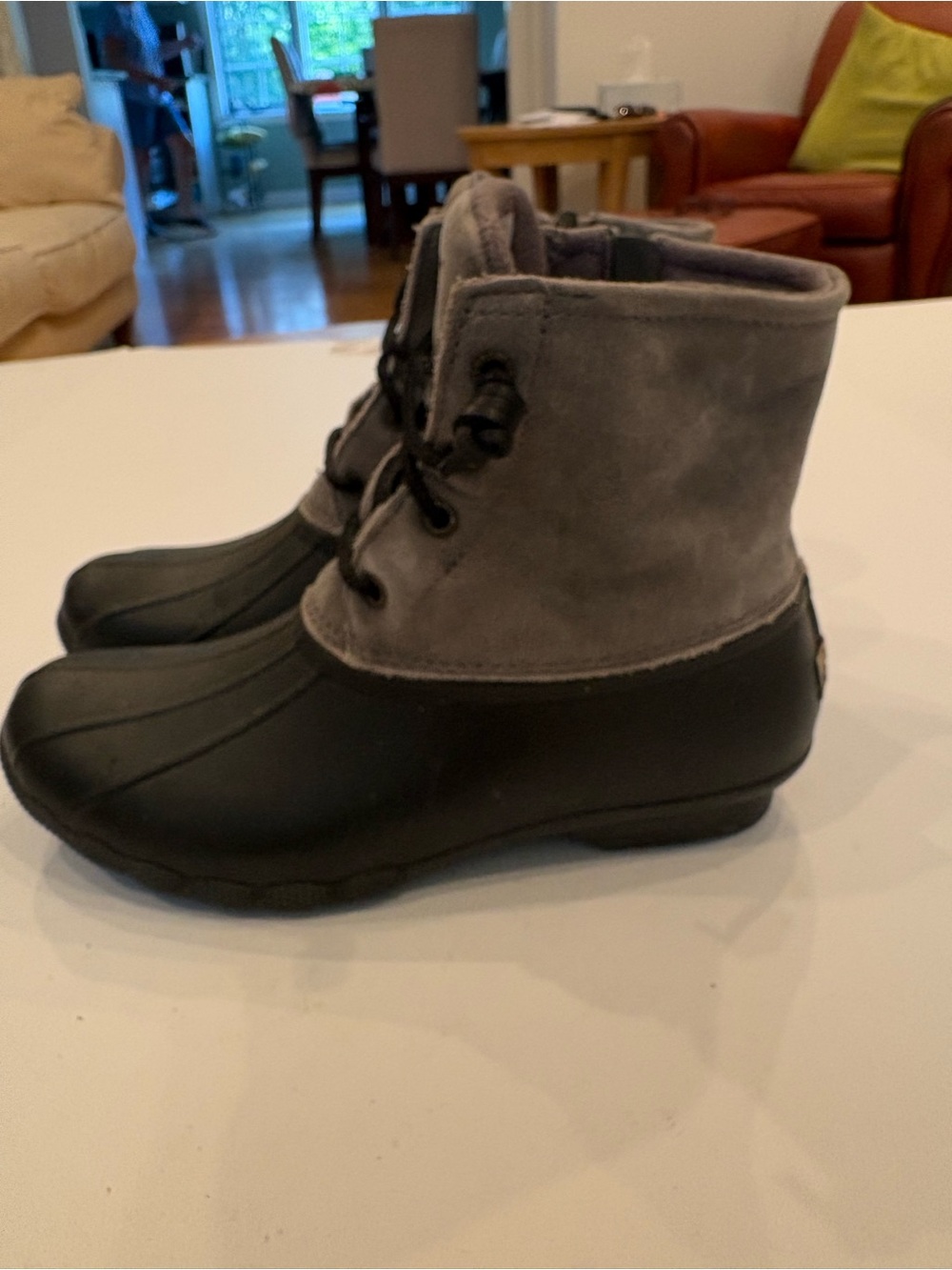 Sperry Black & Gray Duck Boot Ankle Boots-leather uppers- 8m-woman’s-hiking-fish